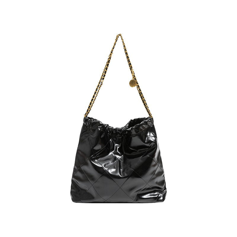 masemas Siyah Pembe Deri Baklava Altın Zincir Çanta