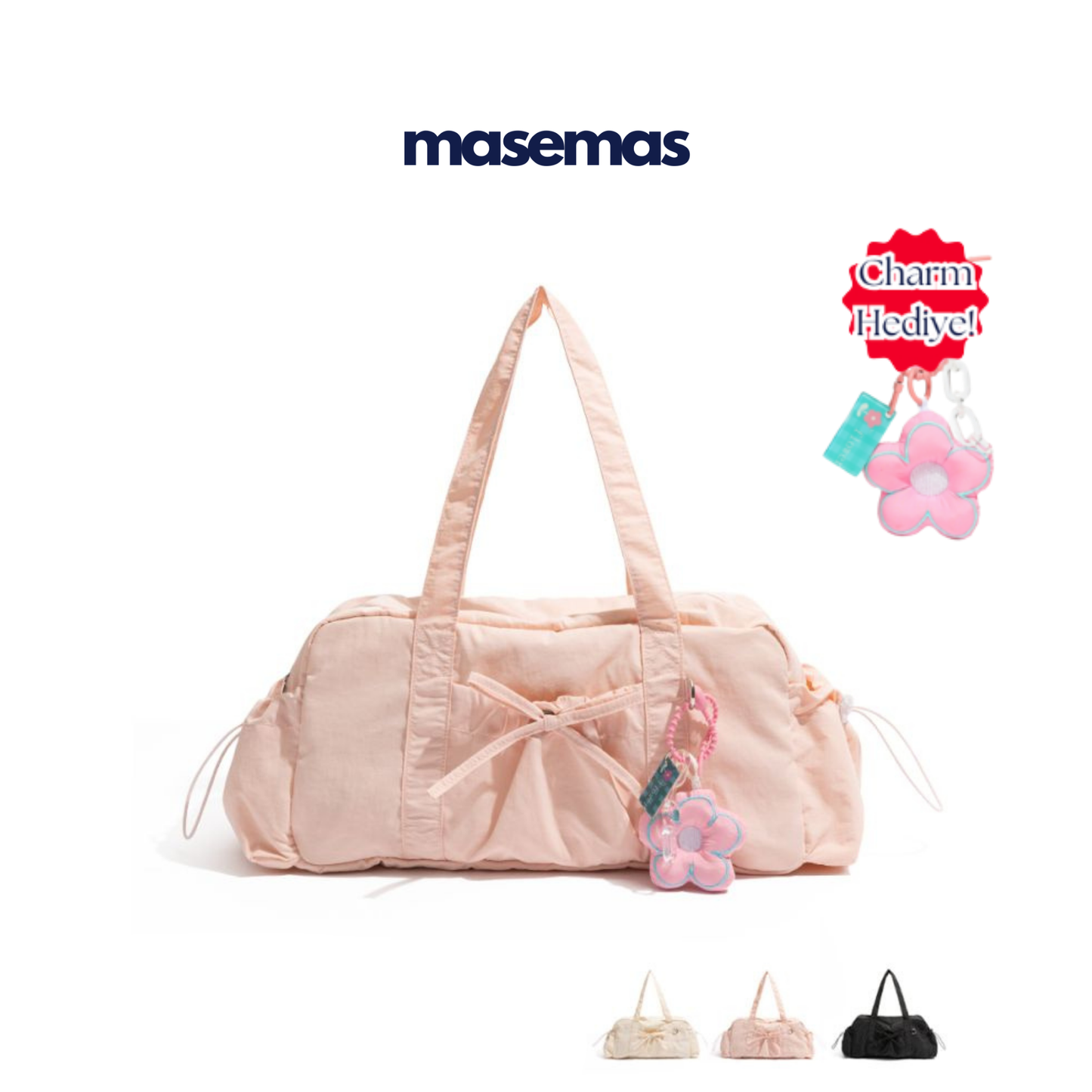 masemas Omuz Çantası Fiyonklu Bale Çanta (Charm Hediye)