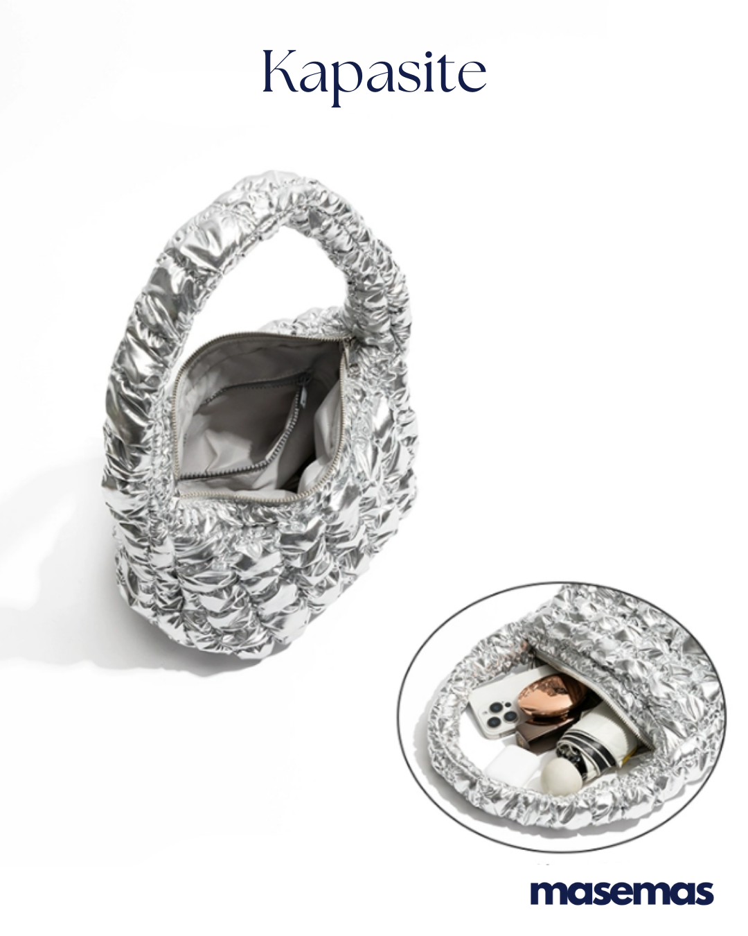 masemas Gümüş Mini Bulut Çanta