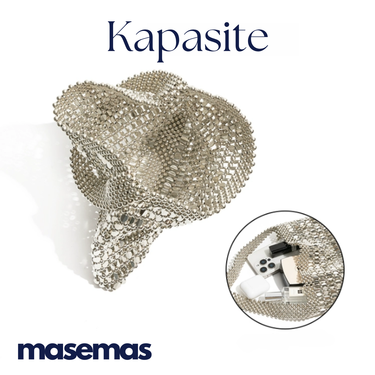 masemas Gümüş Zincir İnce Şerit Askılı Kol Çantası