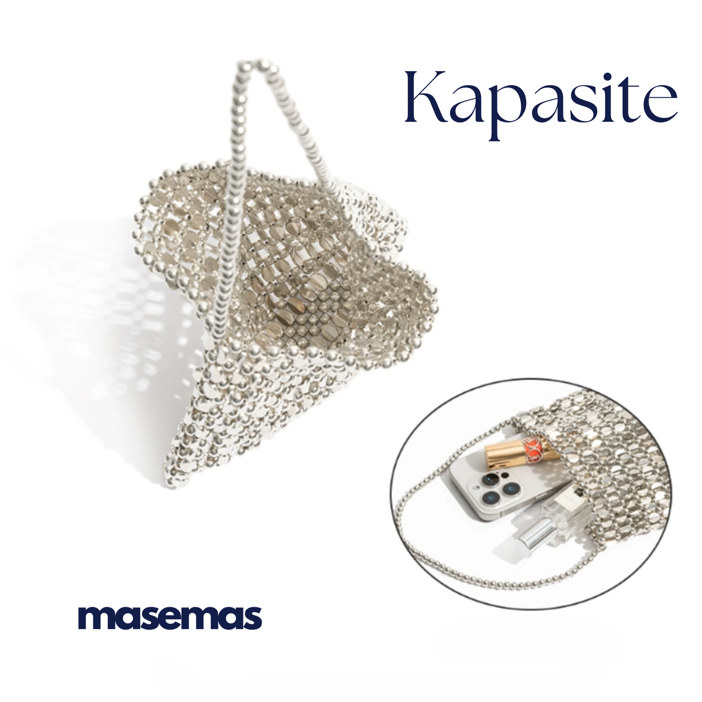 masemas Gümüş Zincir İnce Askılı Mini El Çantası