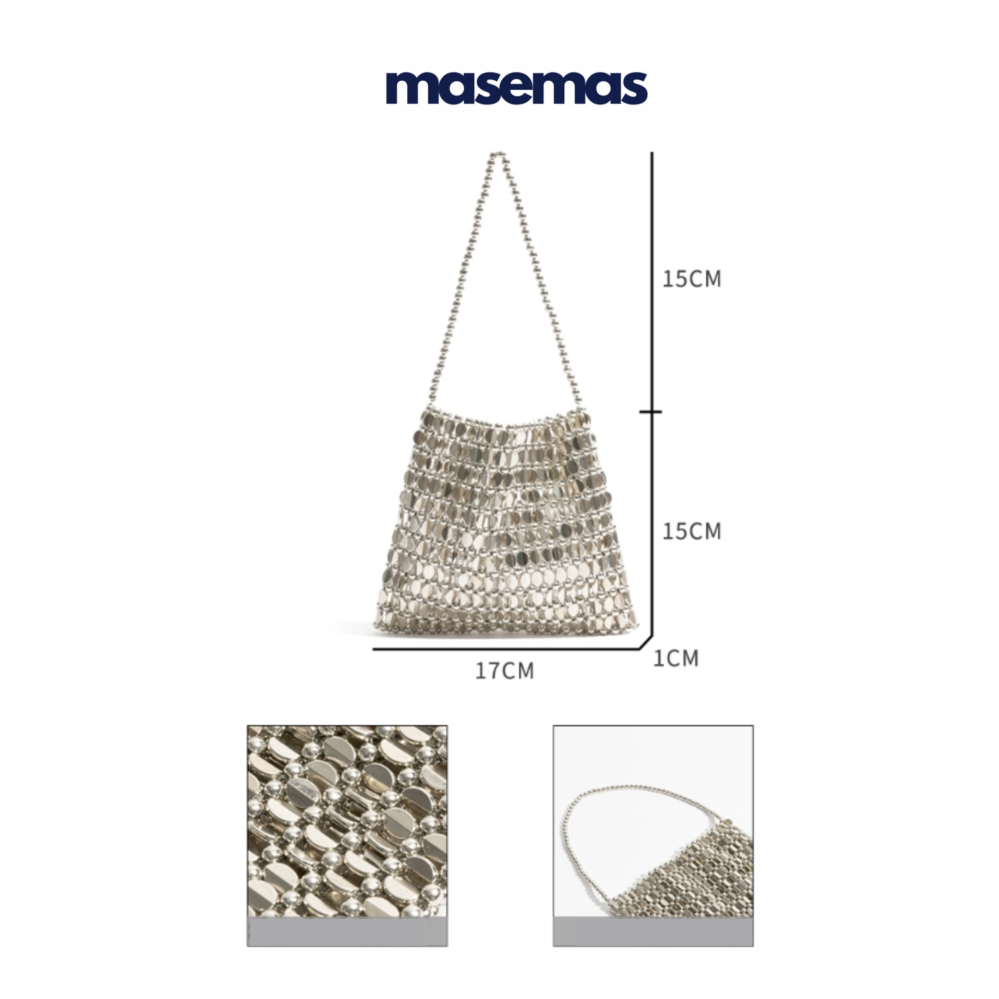 masemas Gümüş Zincir İnce Askılı Mini El Çantası