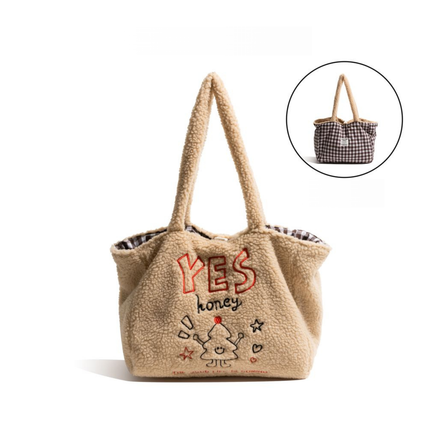 masemas Çift Taraflı Kol Çantası Büyük Kapasiteli Yün Görünümlü Çanta