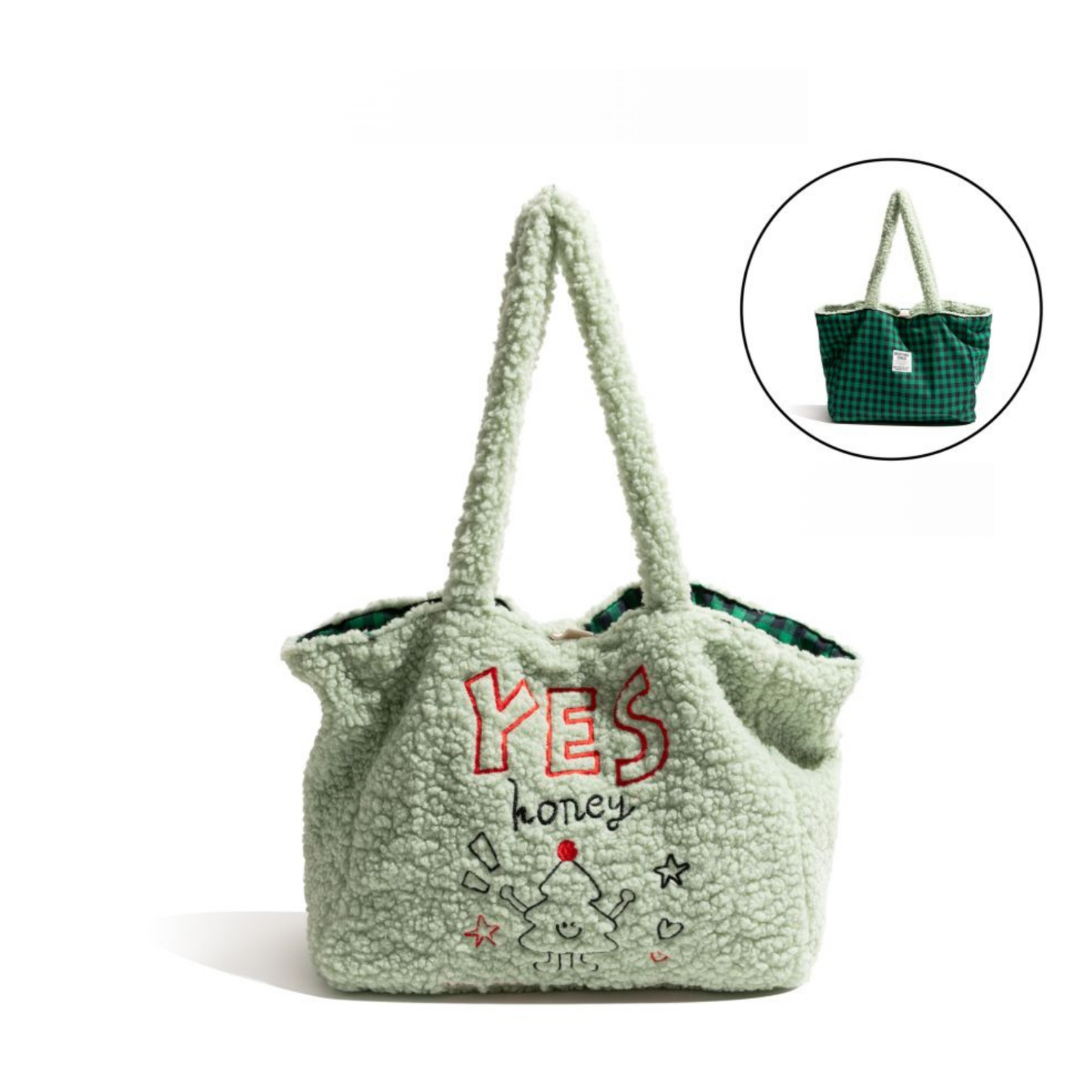 masemas Çift Taraflı Kol Çantası Büyük Kapasiteli Yün Görünümlü Çanta