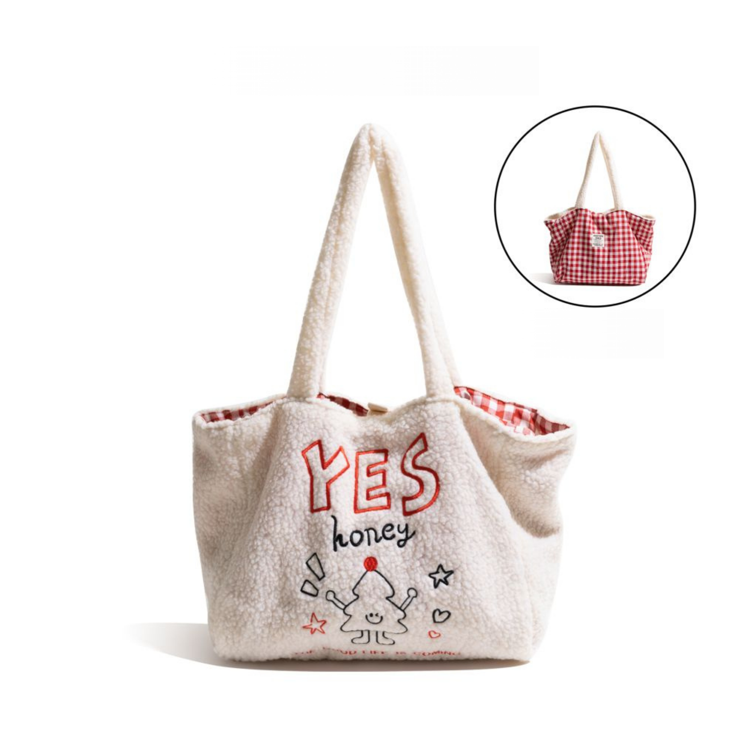 masemas Çift Taraflı Kol Çantası Büyük Kapasiteli Yün Görünümlü Çanta