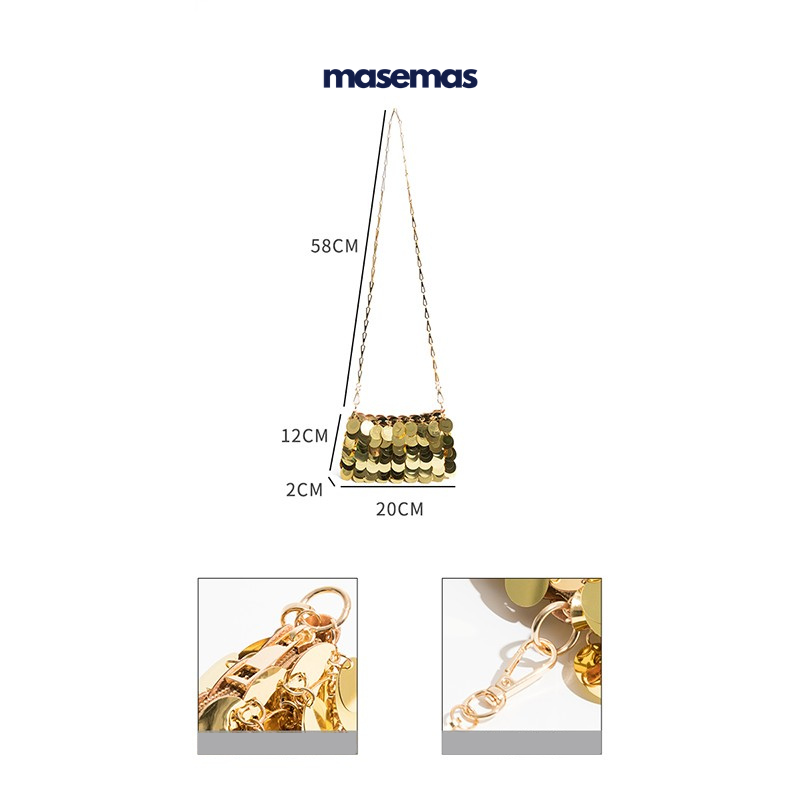 masemas Altın Gümüş Parlak Pullu Çanta