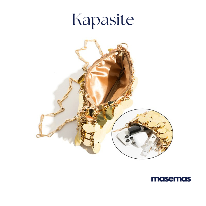 masemas Altın Gümüş Parlak Pullu Çanta