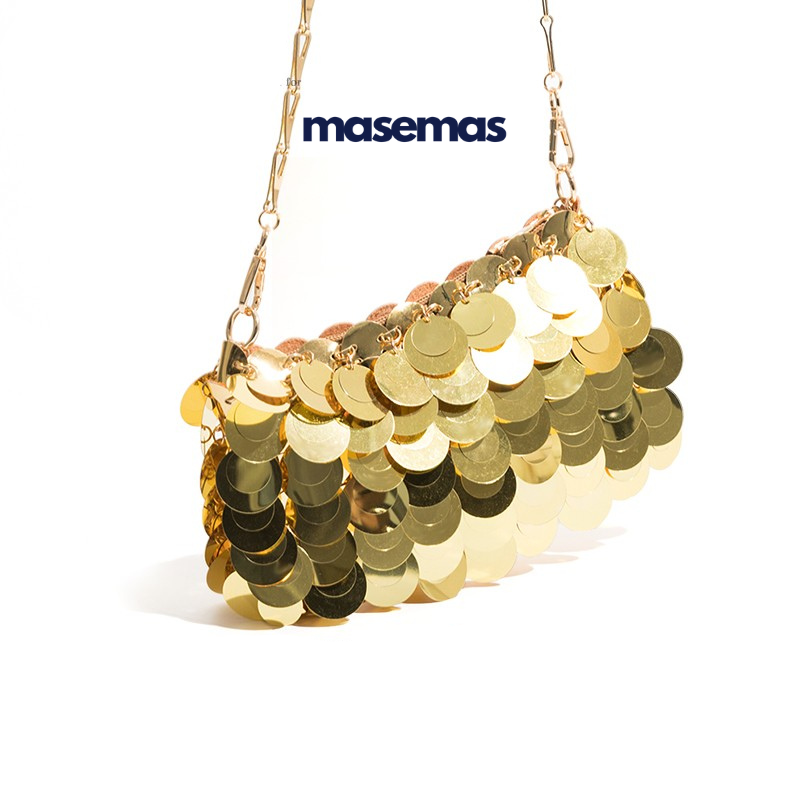 masemas Altın Gümüş Parlak Pullu Çanta