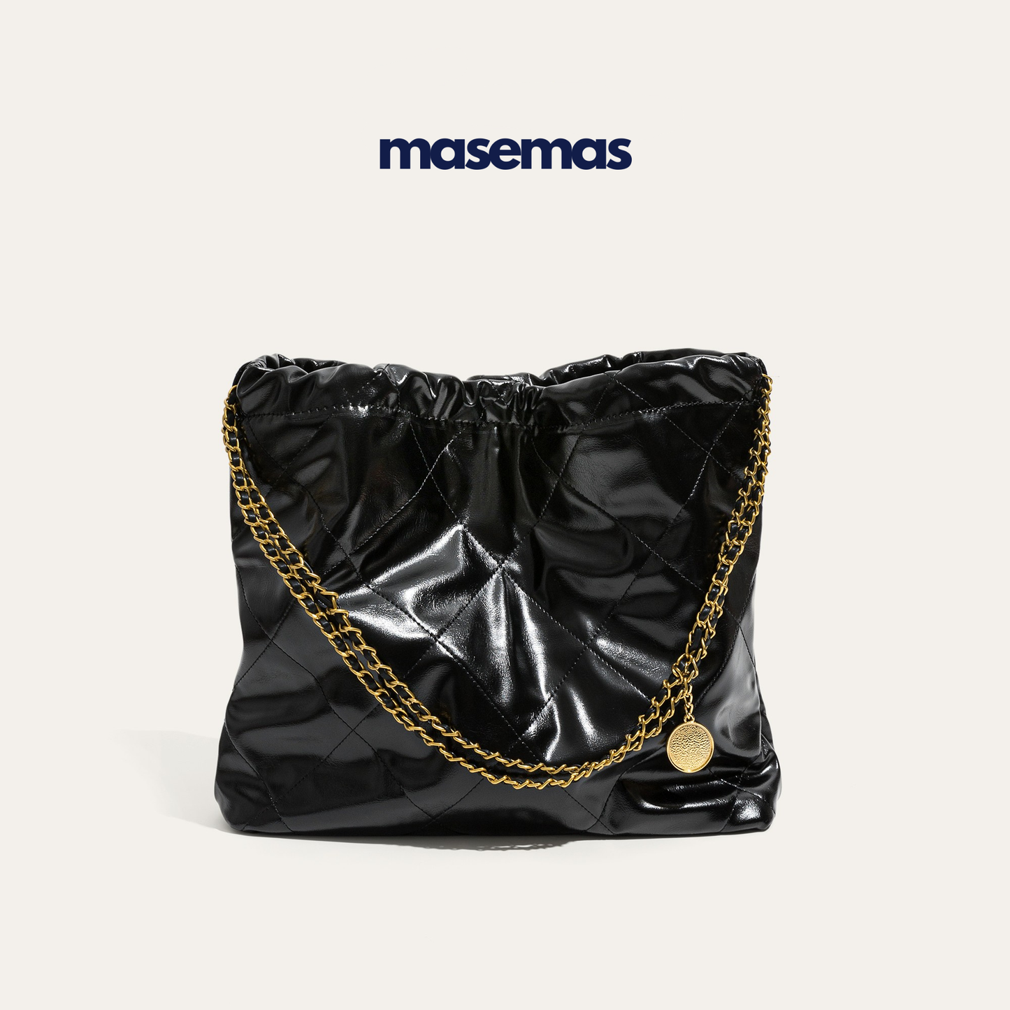 masemas Siyah Pembe Deri Baklava Altın Zincir Çanta