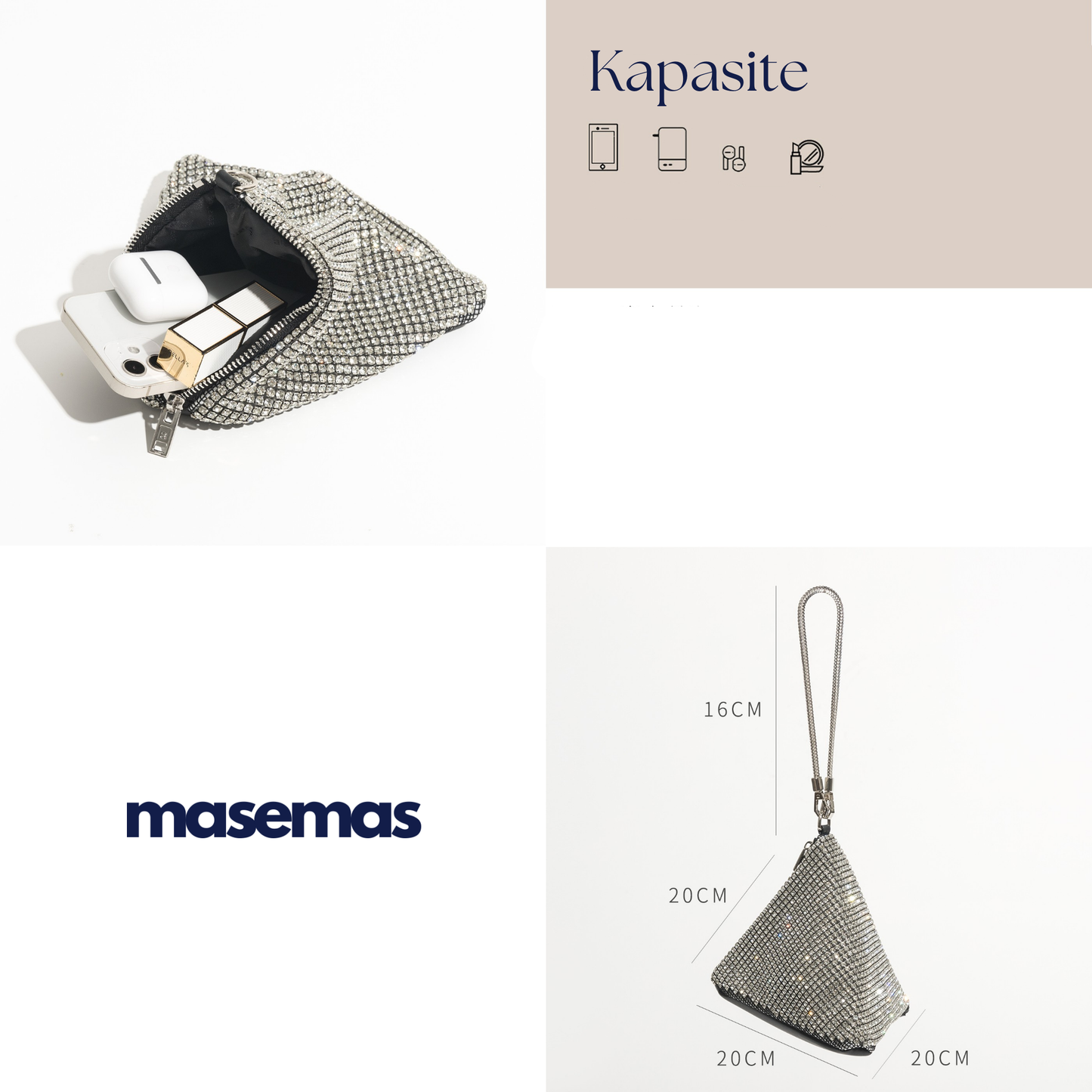 masemas Üçgen Pırlanta El Çantası