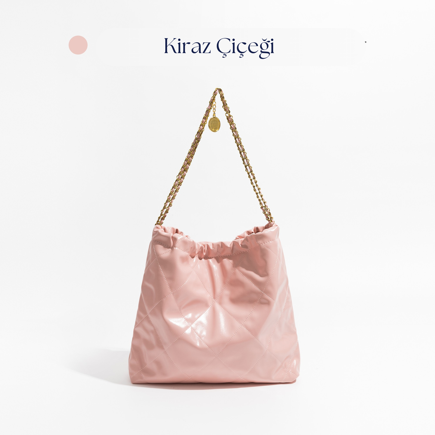 masemas Siyah Pembe Deri Baklava Altın Zincir Çanta