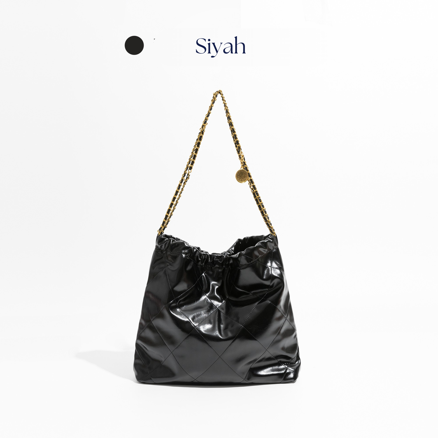 masemas Siyah Pembe Deri Baklava Altın Zincir Çanta