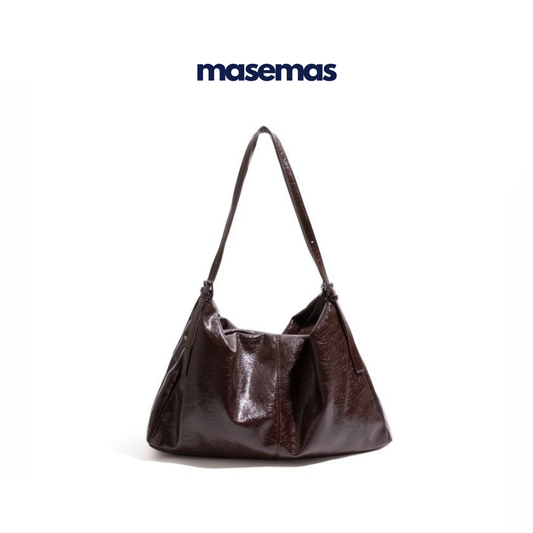masemas Retro Parlak Kahve Deri Çanta Geniş Kapasite