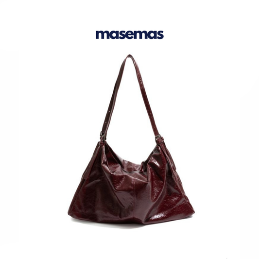 masemas Retro Şarap Kırmızı Parlak Çanta Büyük Kapasiteli Yüksek Kalite