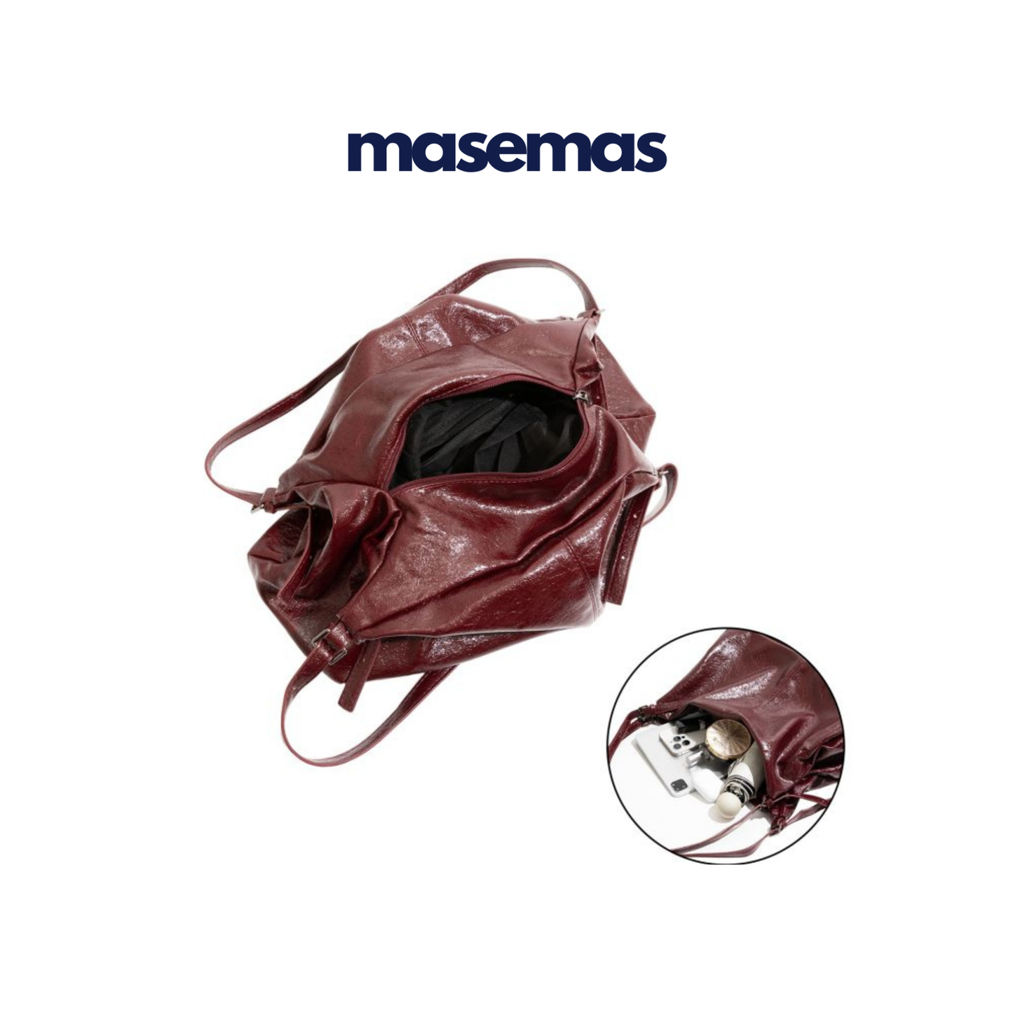 masemas Retro Şarap Kırmızı Parlak Çanta Büyük Kapasiteli Yüksek Kalite