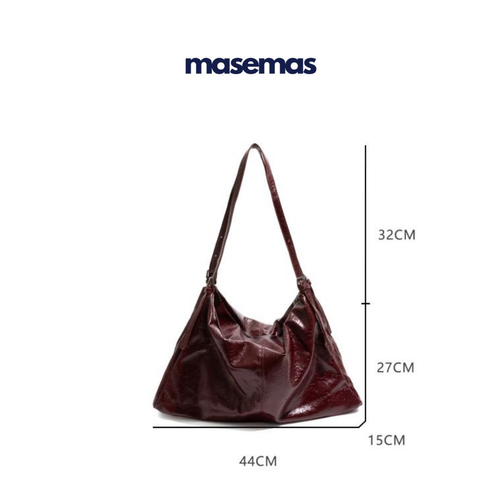 masemas Retro Şarap Kırmızı Parlak Çanta Büyük Kapasiteli Yüksek Kalite